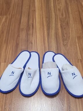 White & Blue Hotel Spa Slippers with Embroidery